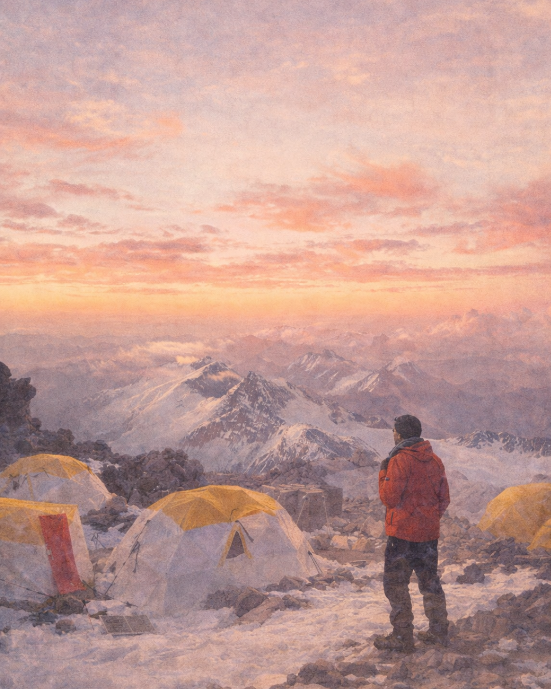 Mountain panorama in golden hour light