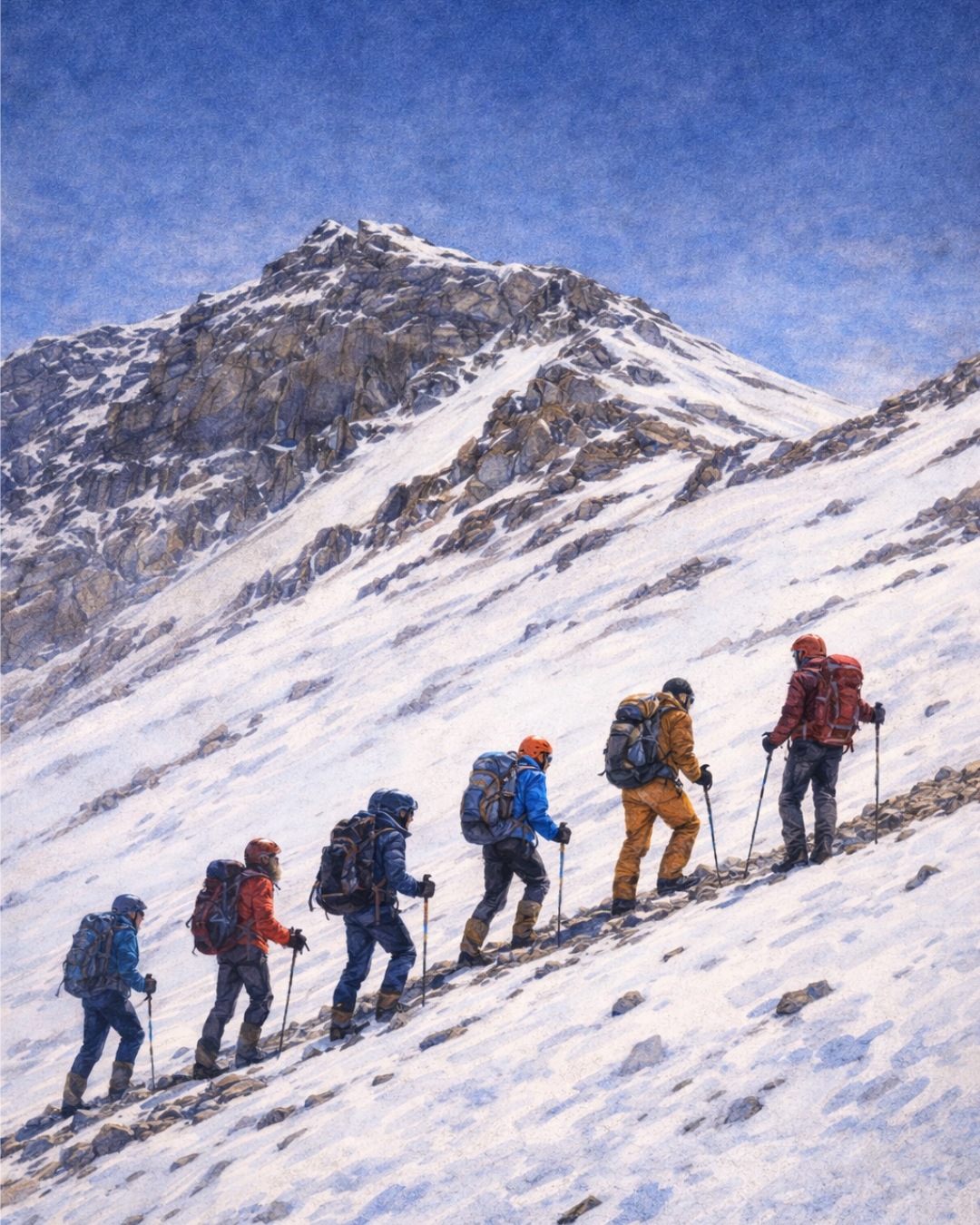 Blue hour snowscape with luminous snow