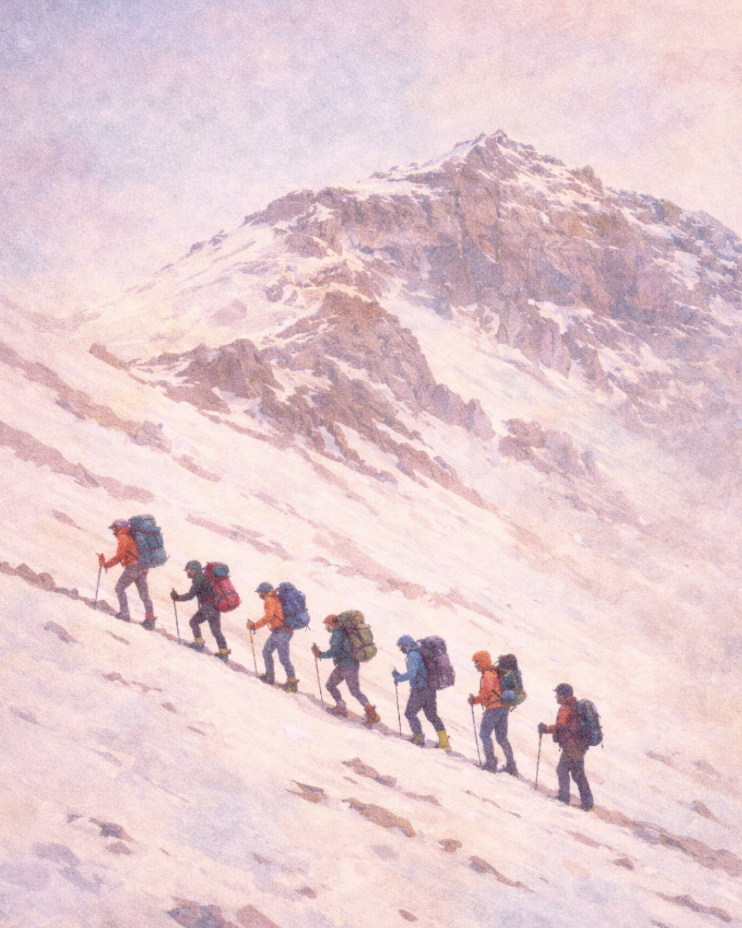 Near-whiteout snowfield conditions